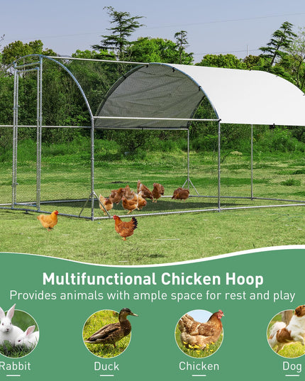 Giantex Metal Chicken Coop, Galvanized Walk-in Chicken Run with Waterproof PE Cover, Dome
