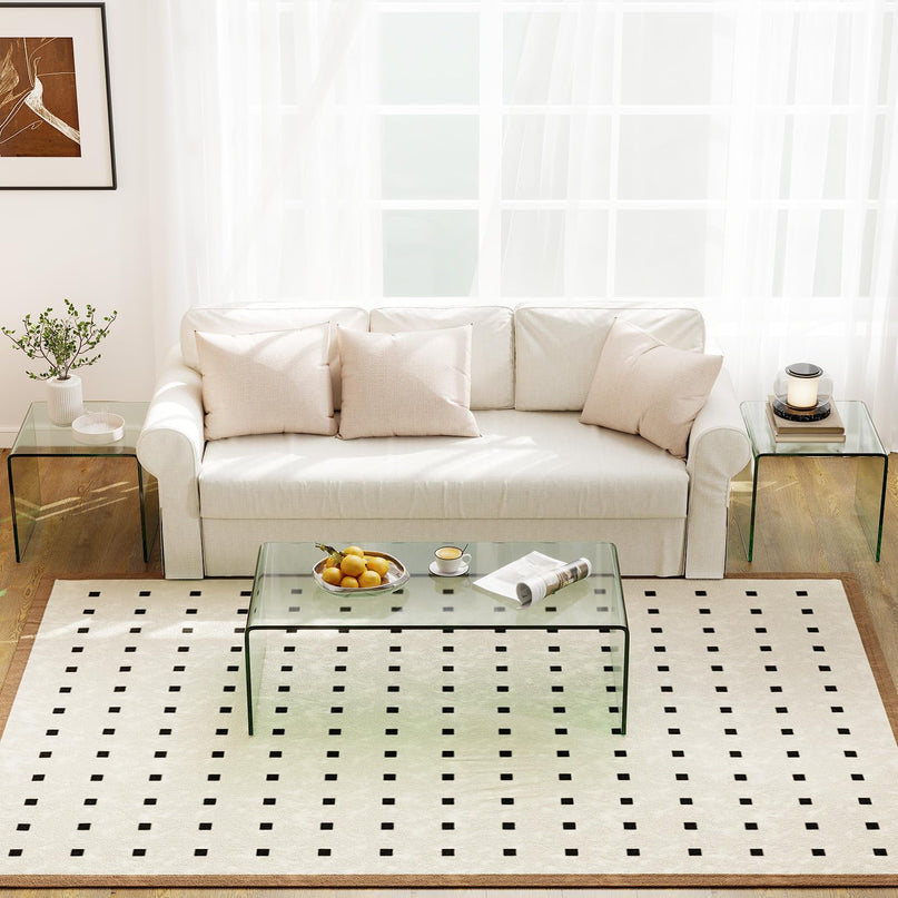 Giantex Tempered Glass Coffee Table Set of 3 Modern Living Room Tables Set for Small Spaces
