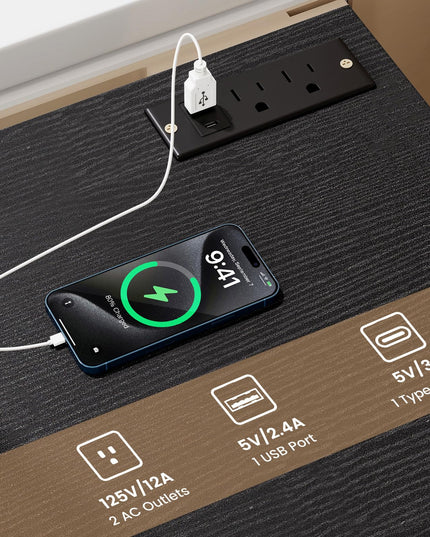 Table de chevet en bois de 26 pouces de haut Giantex avec station de charge