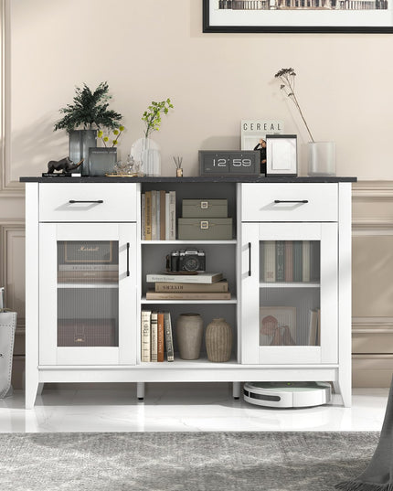 Giantex Sideboard Buffet Cabinet with 2 Drawers, Kitchen Storage Cabinet w/2 Doors, Open Compartments