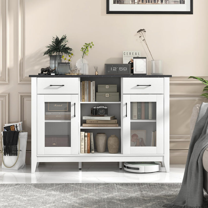 Giantex Sideboard Buffet Cabinet with 2 Drawers, Kitchen Storage Cabinet w/2 Doors, Open Compartments
