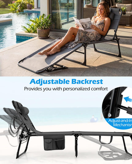 Chaise longue de plage pliante Giantex Face Down avec dossier réglable à 4 positions (1/2)