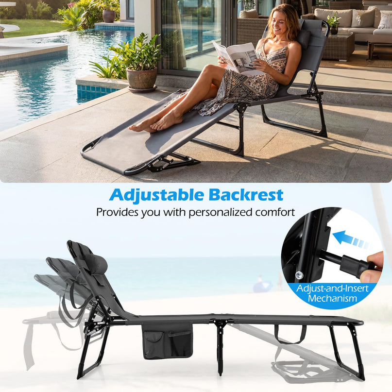 Giantex Face Down Folding Beach Lounge Chair w/ 4-Position Adjustable Backrest (1/2)