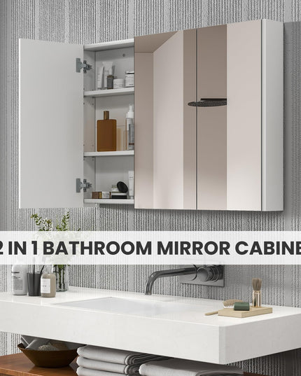 Giantex Bathroom Medicine Cabinet with Mirror - Extra Large Wall Mounted Cabinet with 3 Frameless Mirrored Doors