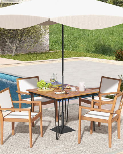 Giantex Stackable Outdoor Dining Chair Set, Patio Armchairs w/Acacia Wood Frame, All Weather Fabric, Armrests