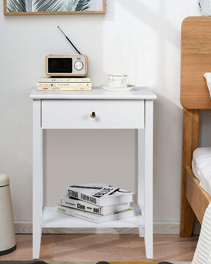 Nightstand Wooden 2-Tier Couch Sofa Side Table with Drawer, End Table