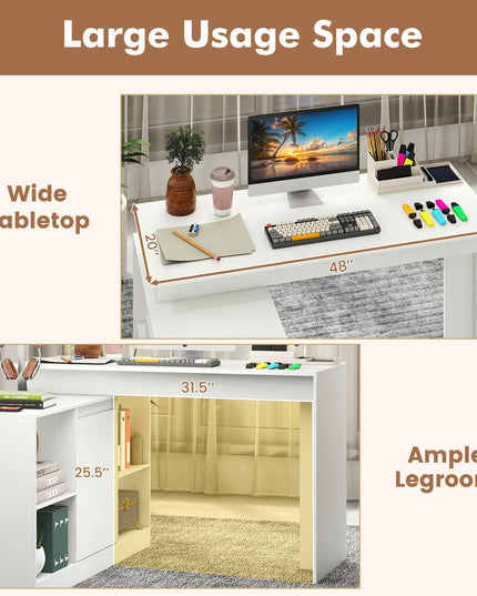 Bureau d'ordinateur d'angle moderne en L réversible Giantex 48" avec 2 portes et 4 compartiments de rangement ouverts