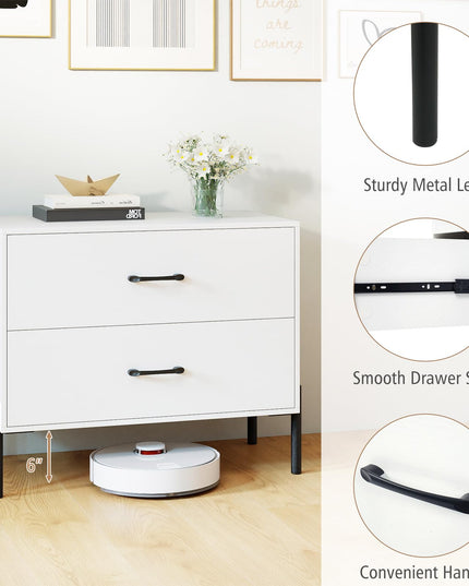 Table de chevet moderne Giantex à 2 tiroirs avec pieds et poignées en métal, kits anti-basculement