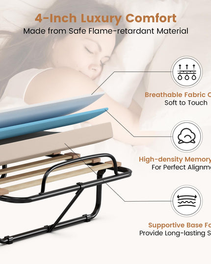 Giantex Folding Bed with Mattress - Single Cot Foldable Bed with 4" Mattress for Adults