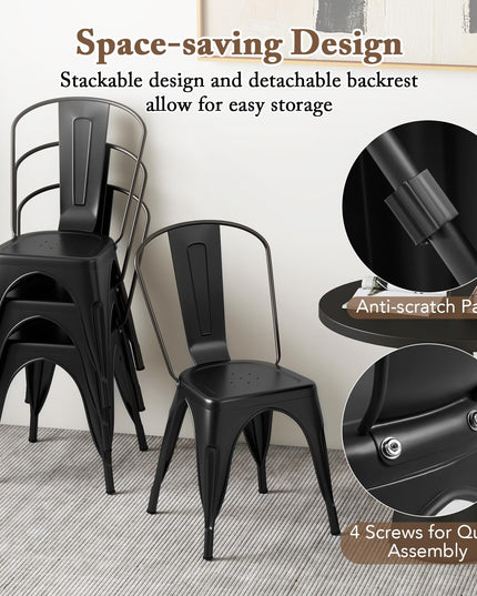 Giantex Metal Dining Chairs Set of 4, Farmhouse Kitchen Chairs with Removable Backrest