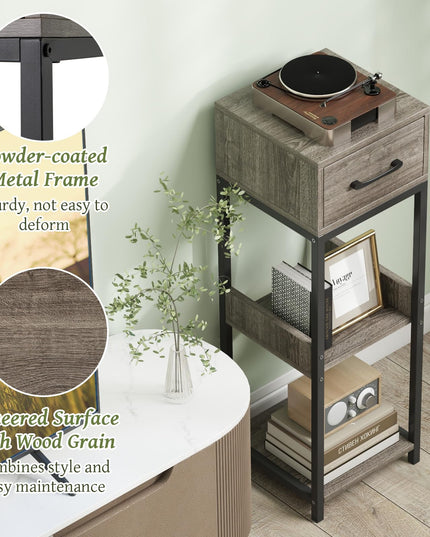 Giantex 3 Tier Tall Plant Stand Indoor, 36 Inch Corner Plant Holder with Drawer & Metal Frame