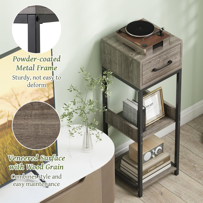 Giantex 3 Tier Tall Plant Stand Indoor, 36 Inch Corner Plant Holder with Drawer & Metal Frame