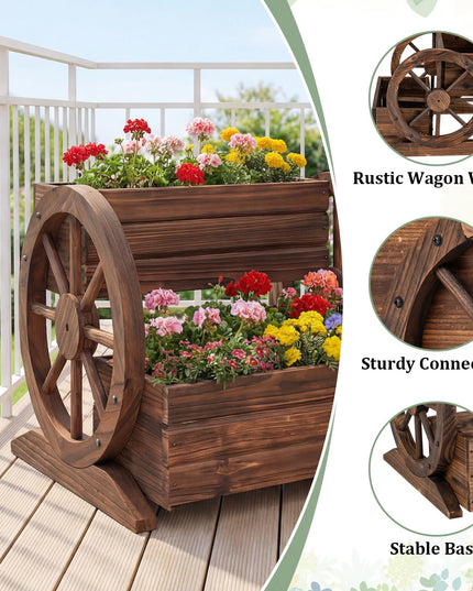 Jardinière en Bois Giantex en Forme de Chariot pour Fleurs, Herbes et Légumes