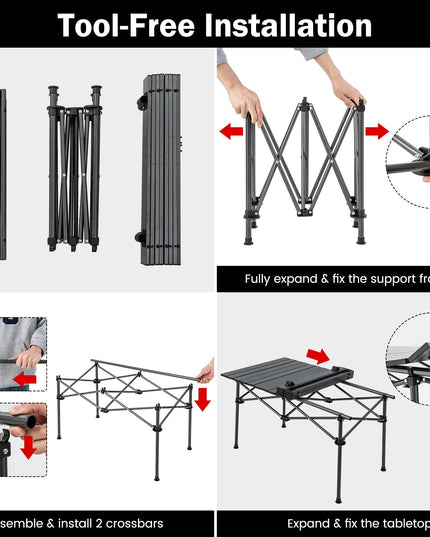 Giantex Folding Camping Table for 4-6 People, Roll-Up Lightweight Picnic Table with Large Aluminum Tabletop & Carrying Bag (Black)