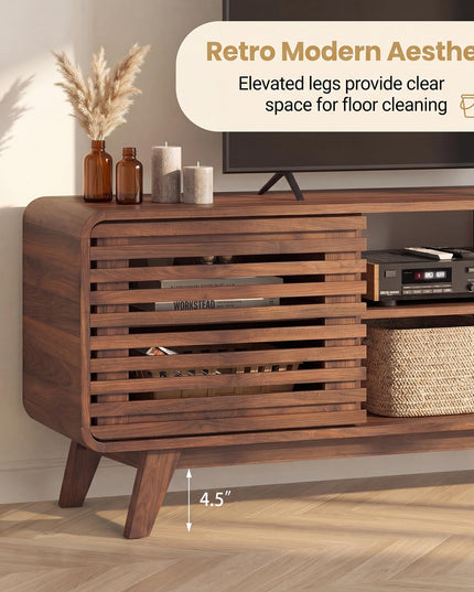 GIANTEX Mid Century Modern TV Stand for 65 inch TV with Grille Doors