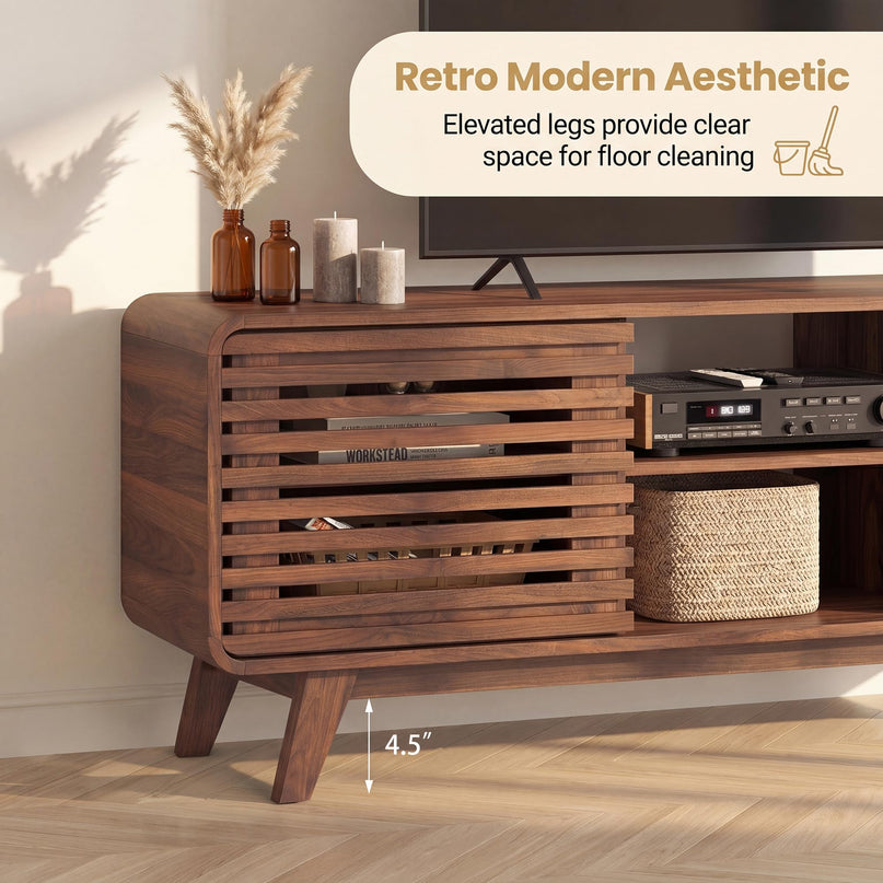GIANTEX Mid Century Modern TV Stand for 65 inch TV with Grille Doors
