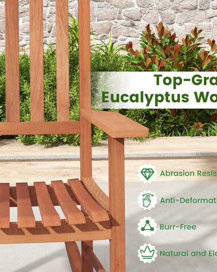 Giantex Wood Outdoor Rocking Chair - Eucalyptus Rocker Chair with Stable & Safe Rocking Base