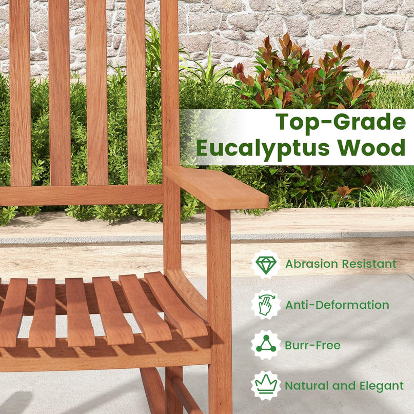 Giantex Wood Outdoor Rocking Chair - Eucalyptus Rocker Chair with Stable & Safe Rocking Base