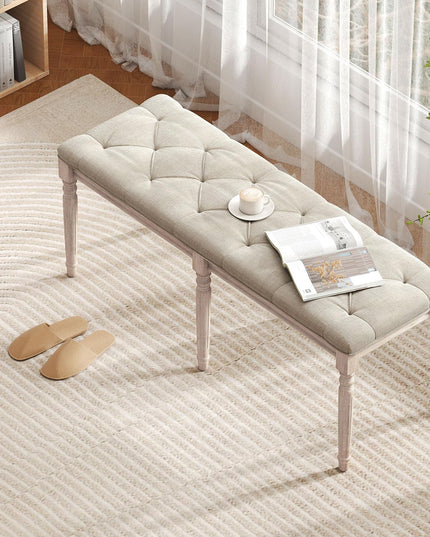 Giantex 47.5-inches Button-Tufted Table Bench with Carved Rubber Wood Legs