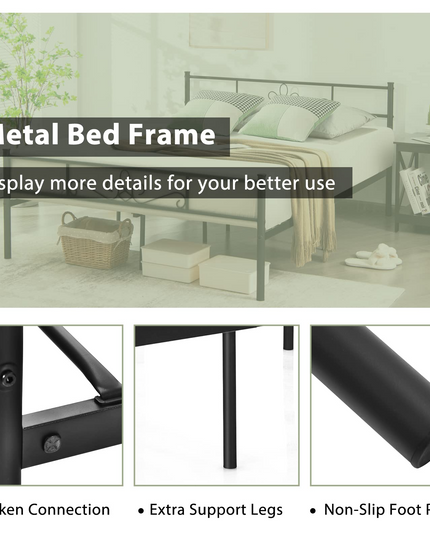 Mattress Foundation w/Heavy Duty Steel Slat Support, No Box Spring Needed