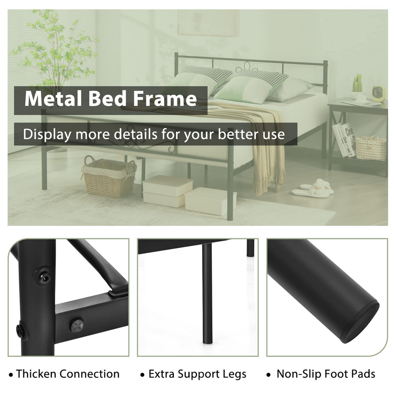 Mattress Foundation w/Heavy Duty Steel Slat Support, No Box Spring Needed