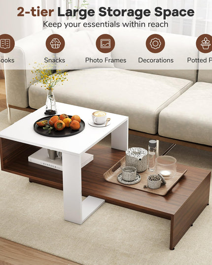 Giantex 2 Tier Coffee Table with Storage for Living Room Reception Room