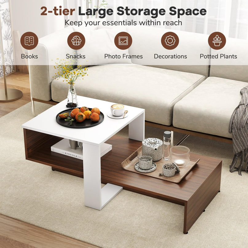 Giantex 2 Tier Coffee Table with Storage for Living Room Reception Room