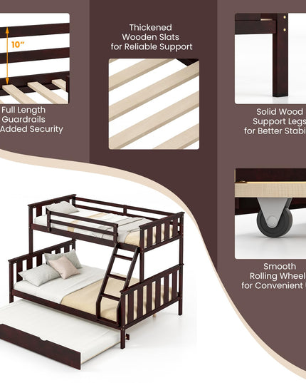 Giantex Twin Over Full Bunk Bed with Trundle, Reversible Ladder & Safety Guardrails