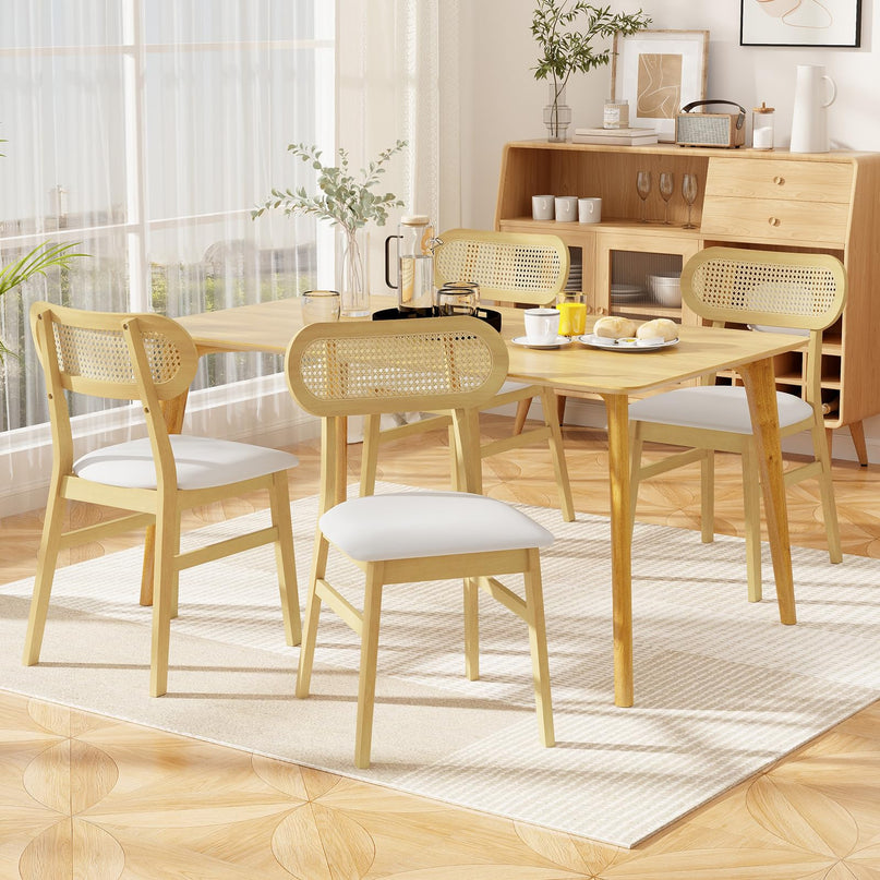 Giantex PVC Leather Upholstered Kitchen Chairs w/Breathable Mesh Cane Backrest