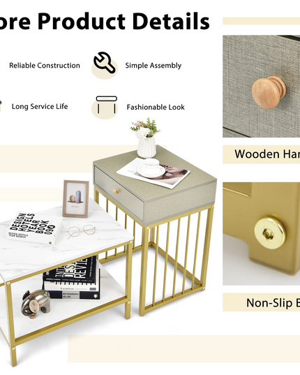 Giantex Nesting Coffee Table Set w/Drawer & Shelf