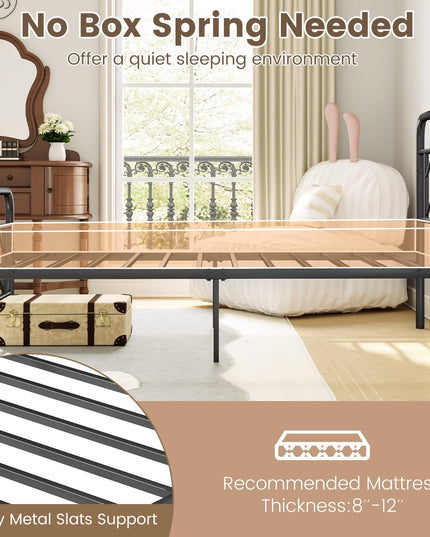 Giantex Metal Twin Bed Frames with Victorian Style Headboard & Footboard, Heavy Duty Slats Support Mattress Foundation