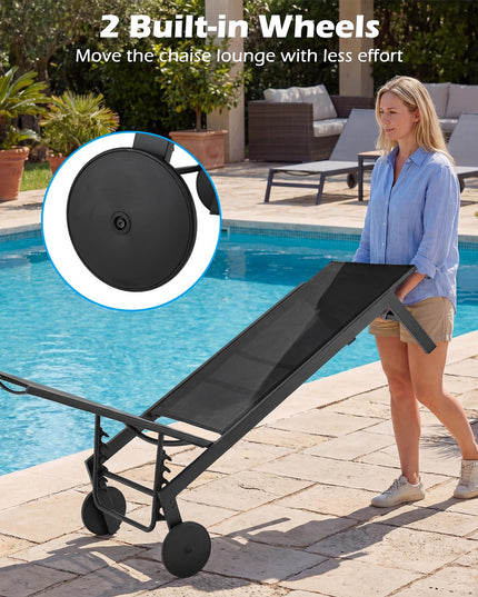 Giantex Patio Lounge Chair with Wheels | Sun Tanning Chair with Adjustable 6-Position Backrest