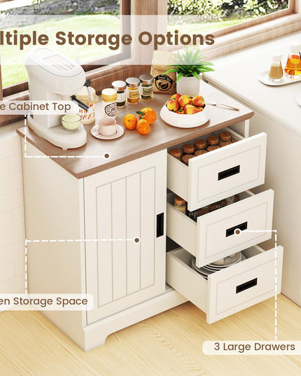 Giantex Small Sideboard Buffet Cabinet with Fluted Sliding Door