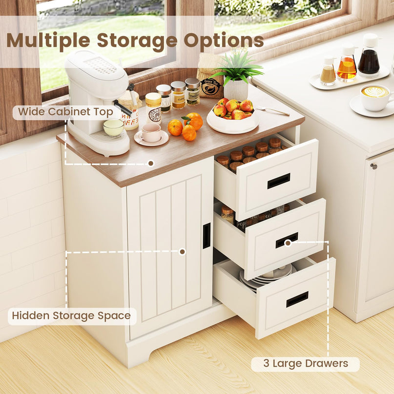 Giantex Small Sideboard Buffet Cabinet with Fluted Sliding Door