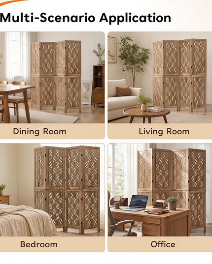 GIANTEX 4/6 Panel Folding Room Divider Wood Privacy Screen with Wave Cutout