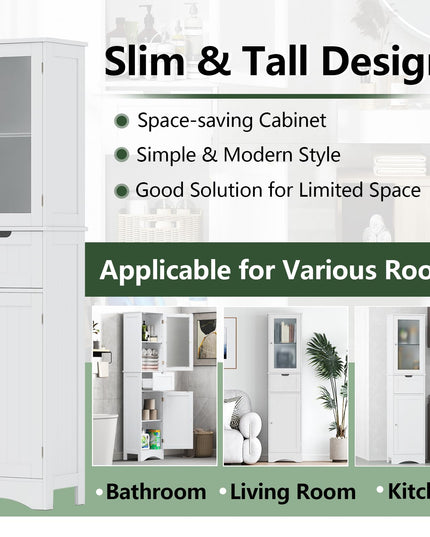 Giantex Freestanding Bathroom Storage Cabinet - 67” Tall Slim Pantry Cabinet