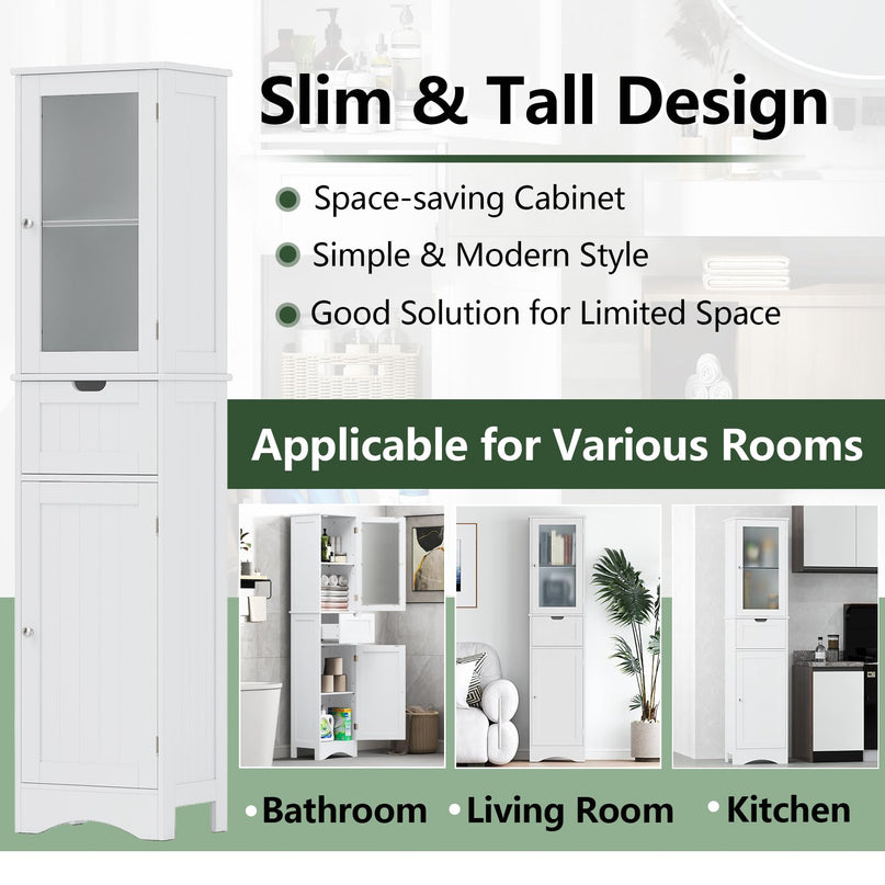 Giantex Freestanding Bathroom Storage Cabinet - 67” Tall Slim Pantry Cabinet