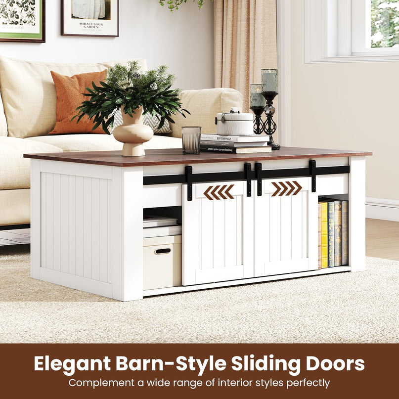 Giantex 47" Farmhouse Lift Top Coffee Table with Storage
