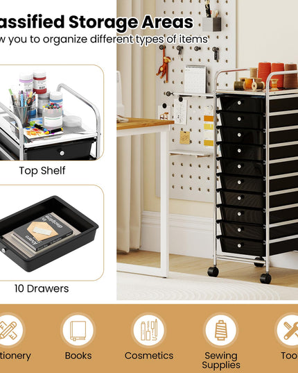 Giantex Rolling Storage Cart with 10 Drawers Utility Cart with Tabletop