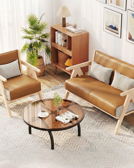 Giantex Mid-Century Modern Artificial Leather Sofa Chair w/Rubber Wood Frame