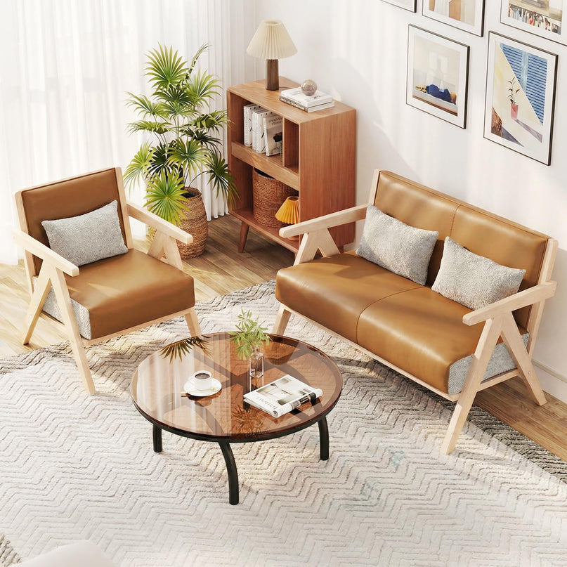 Giantex Mid-Century Modern Artificial Leather Sofa Chair w/Rubber Wood Frame