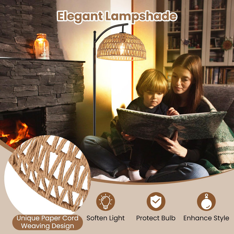 Giantex Boho Floor Lamp with Handwoven Paper Rope Shade