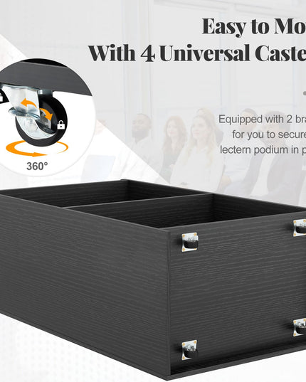 Giantex Portable Podium Stand, Lectern Podium with 2 Storage Shelves, 4 Universal Wheels, Mobile Speaking Podium Hostess Stand Pulpits