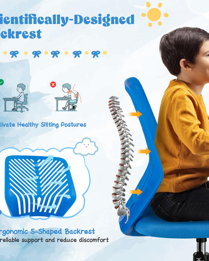 Giantex Kids Desk Chair, Armless Kids Computer Chair with Lumbar Support, Mesh Adjustable Swivel Study Chair with Wheels