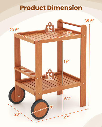 Giantex Wood Bar Cart 2 Tier Side Table with Large Wheels & Wine Bottle Rack