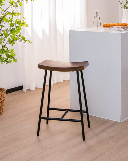 Industrial Saddle Stool with Footrest, Metal Legs, Adjustable Foot Pads, Backless Counter Height Chair for Living Room Kitchen Bar