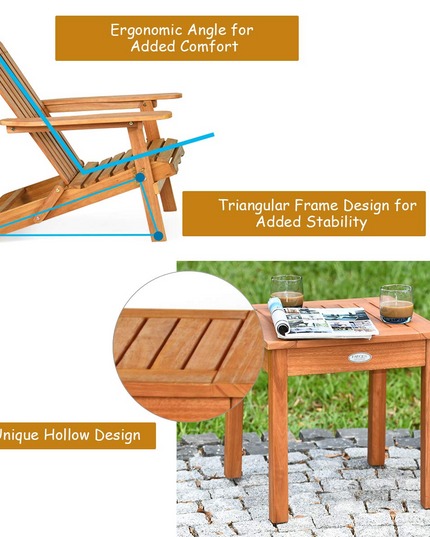 Giantex Adirondack Chair Set 3-Piece Foldable Wooden Chairs Set