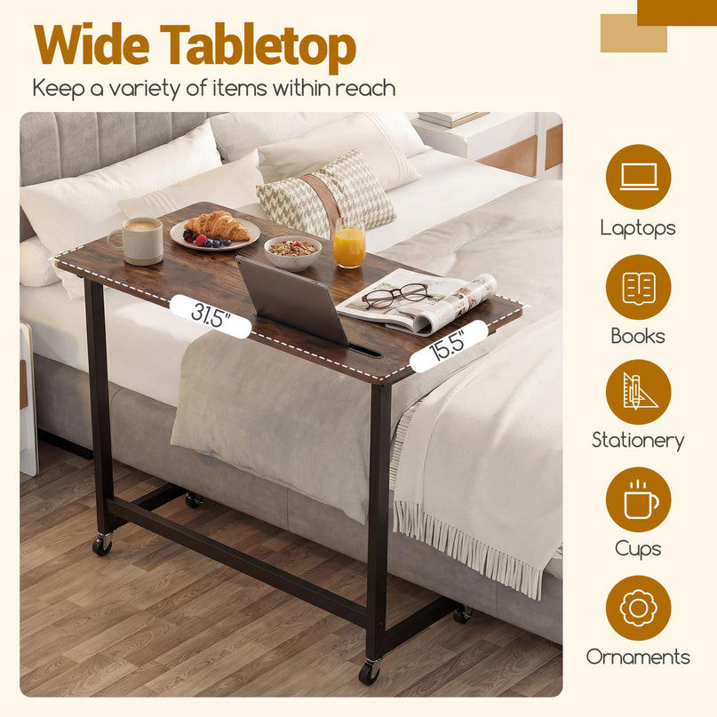 Giantex Table d'appoint mobile en forme de C - Table de chevet roulante avec fente pour tablette ( 1/2 )