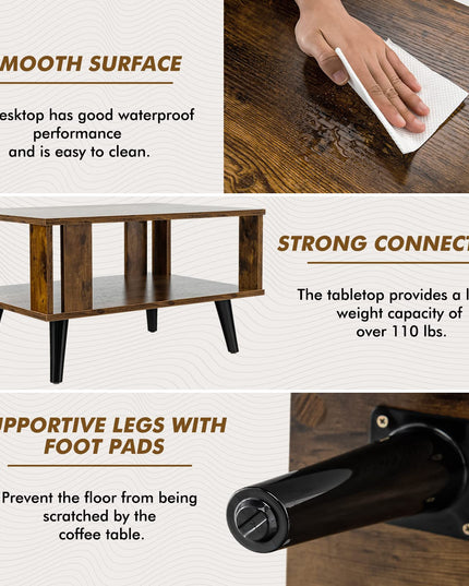 Giantex Retro Wood Coffee Table, 2-Tier Tea Table w/Open Storage Shelf & Supportive Legs