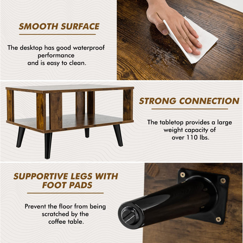 Giantex Retro Wood Coffee Table, 2-Tier Tea Table w/Open Storage Shelf & Supportive Legs